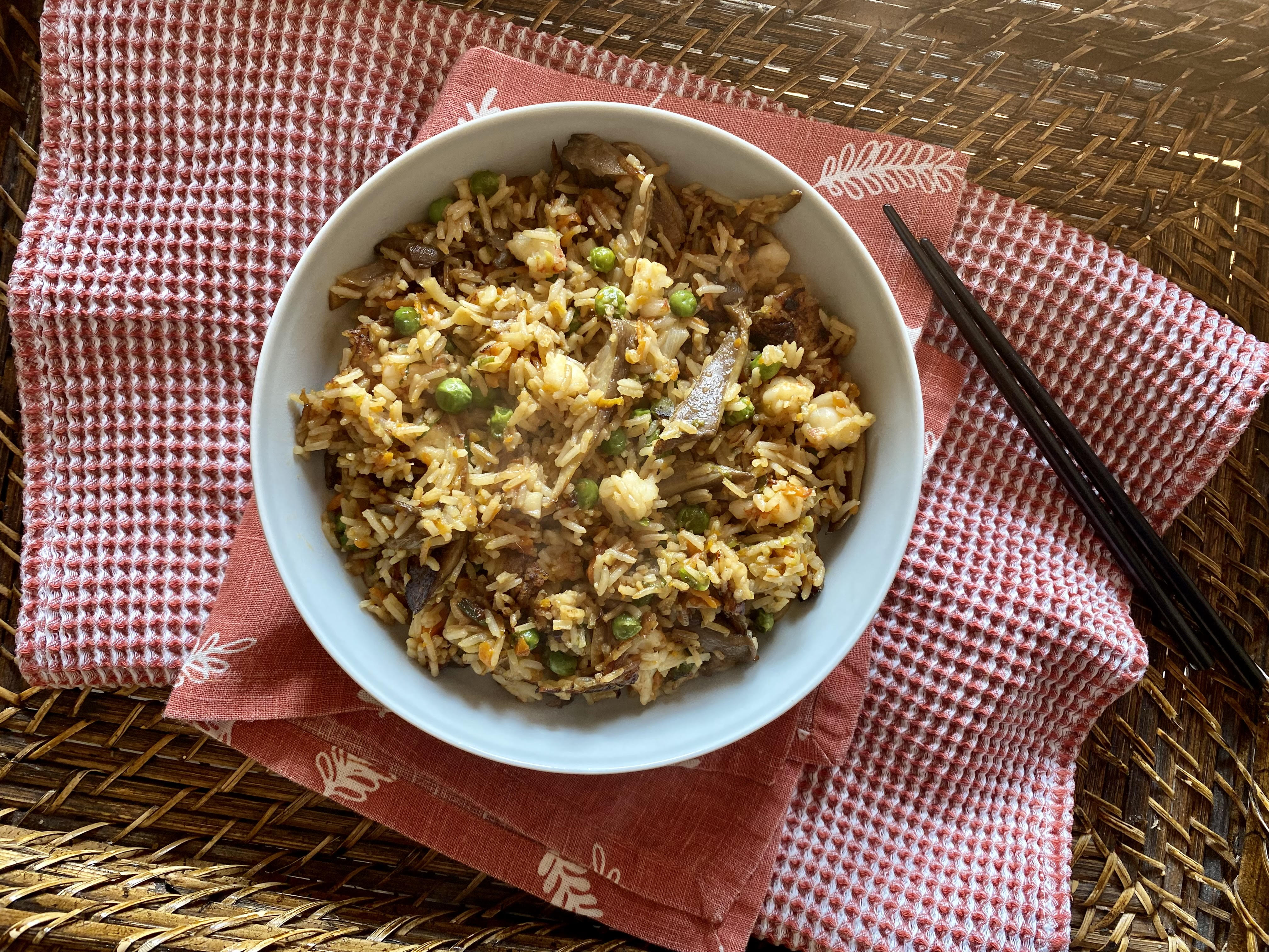 Riso basmati con funghi e gamberi