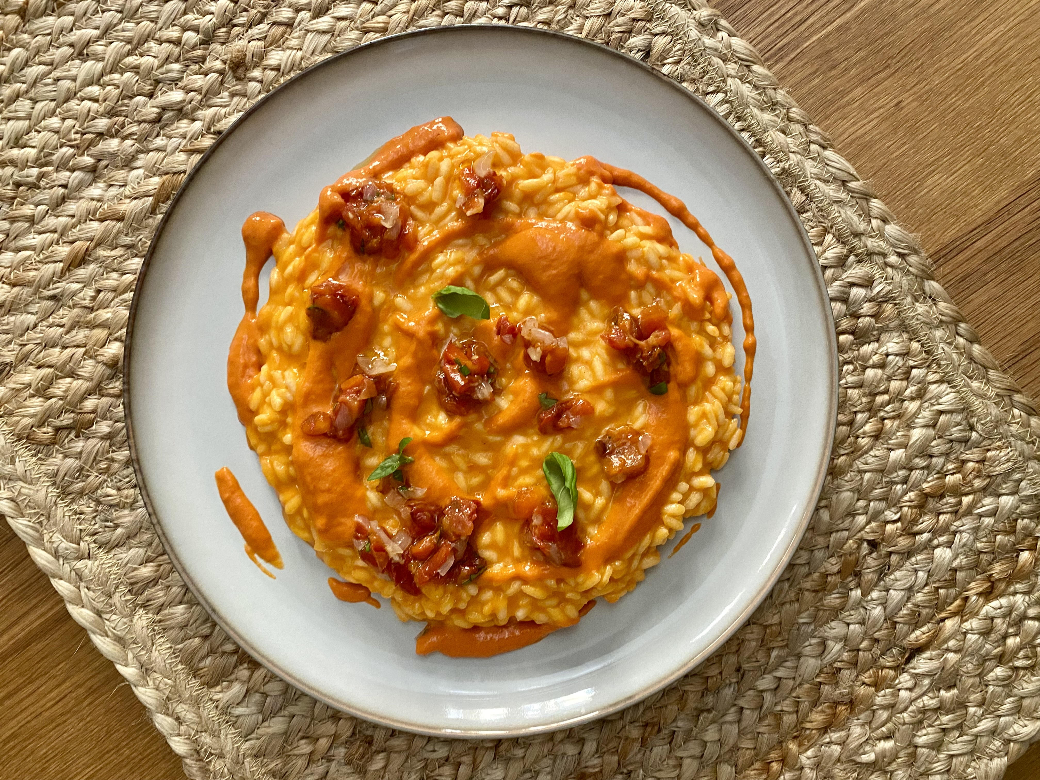 Risotto con crema di peperone rosso