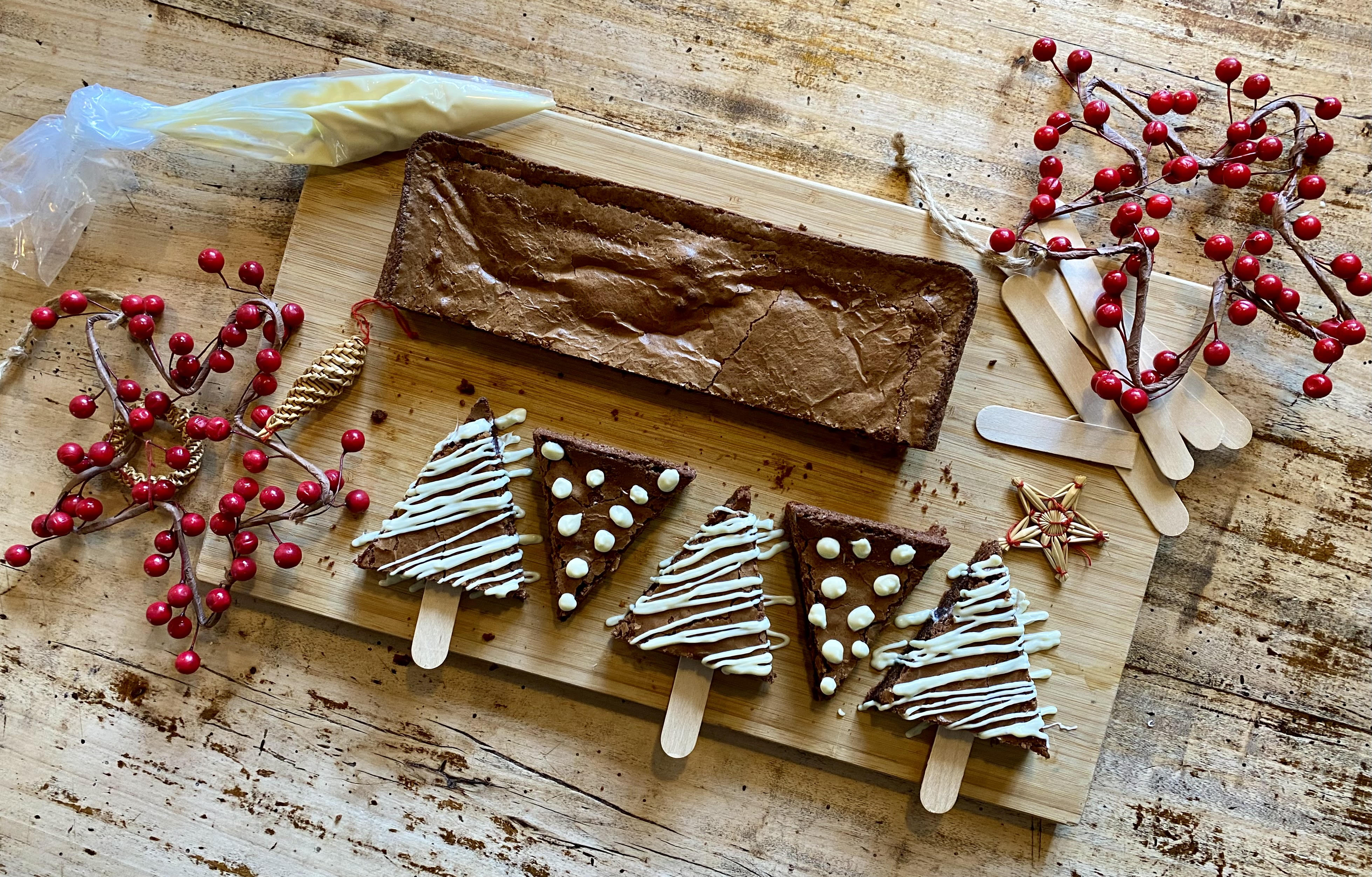 Brownies ad albero di Natale con cioccolato fuso